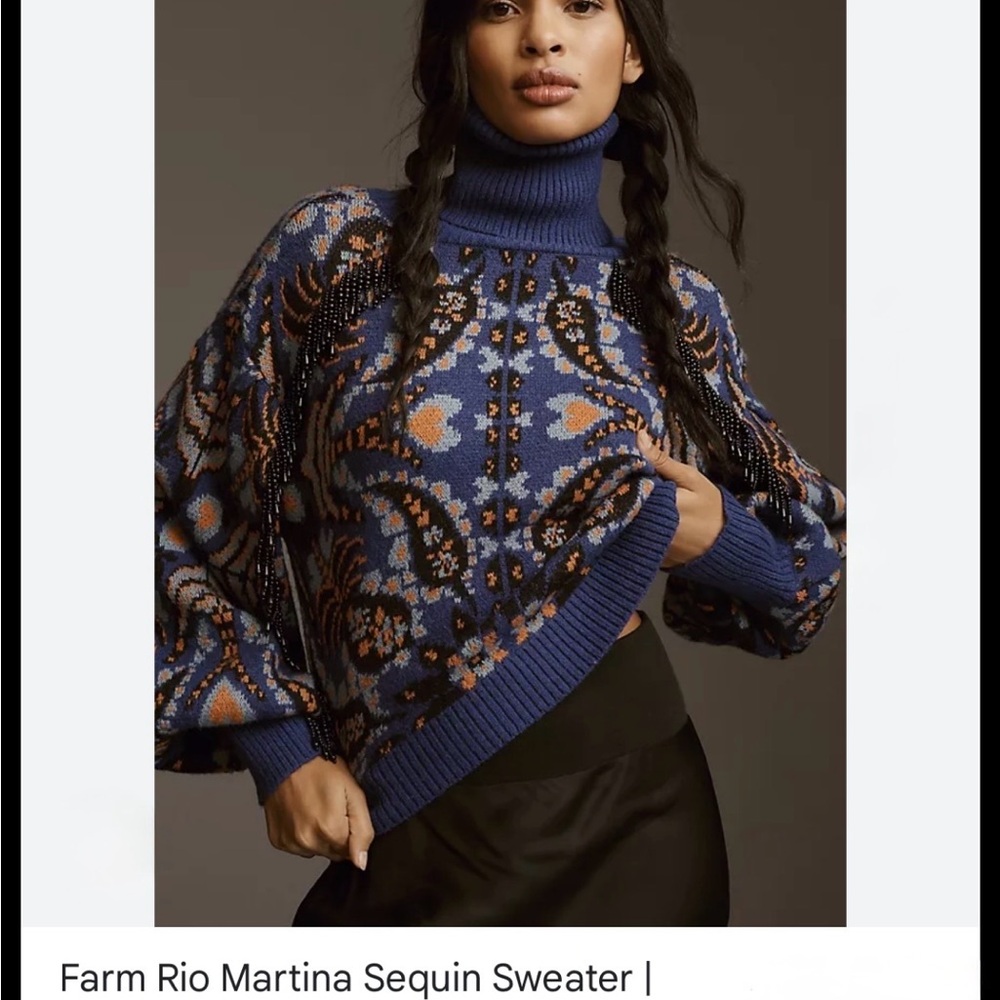FARM Rio Martina Sequin Sweater - Blue and Black
